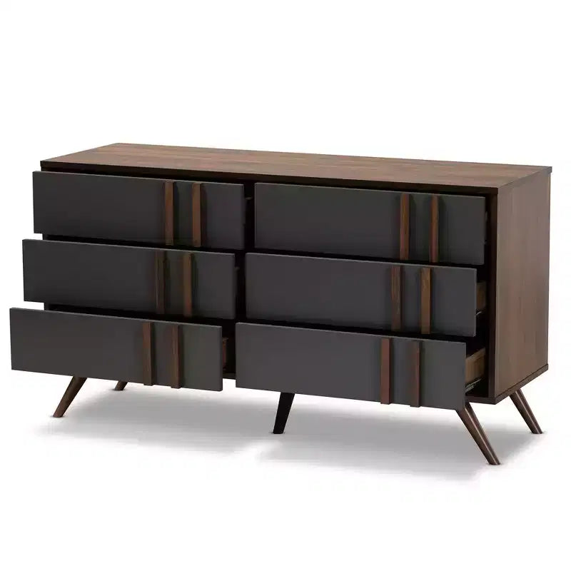 Commode de chambre en bois à 6 tiroirs gris/noyer