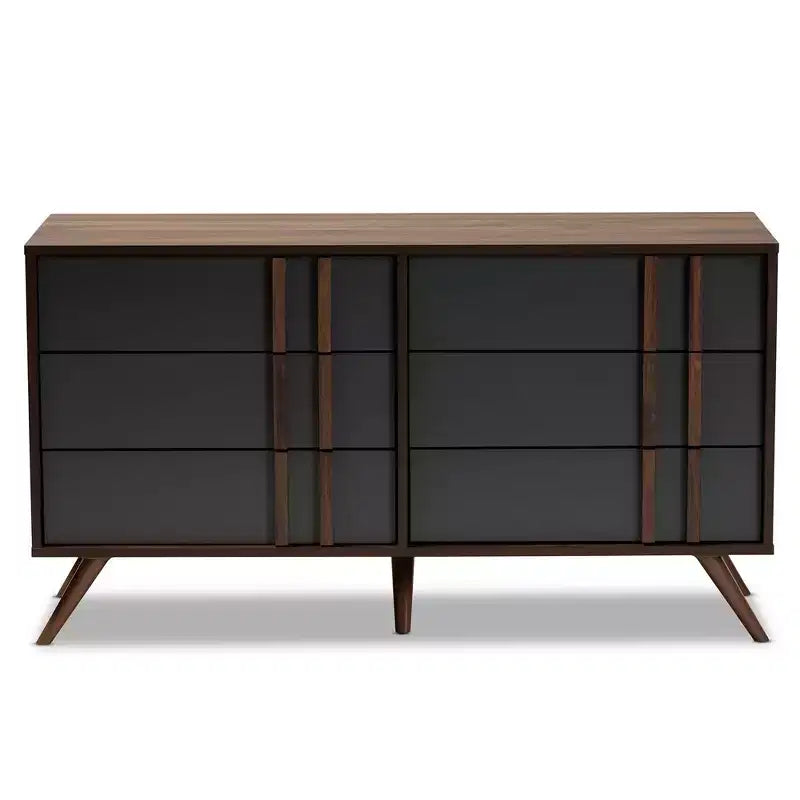 Commode de chambre en bois à 6 tiroirs gris/noyer