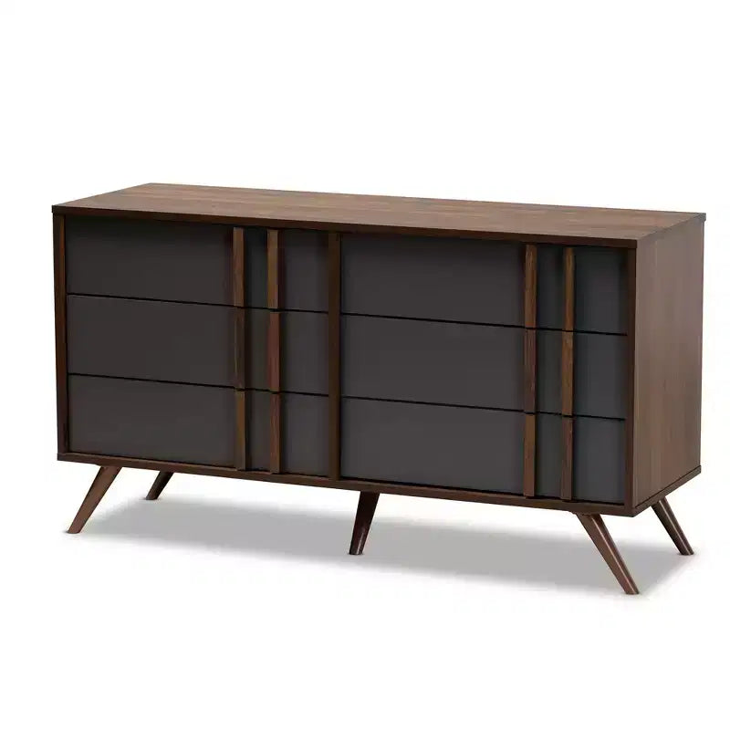 Commode de chambre en bois à 6 tiroirs gris/noyer