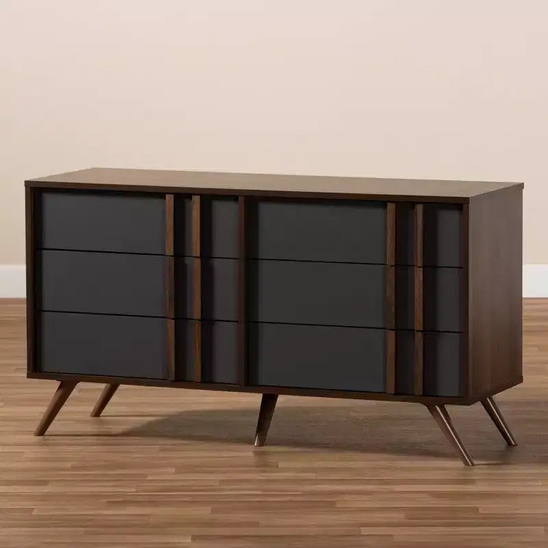Commode de chambre en bois à 6 tiroirs gris/noyer