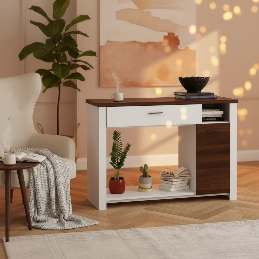 Console-table canapé 48'' avec tiroir, meuble et étagère réglables en hauteur