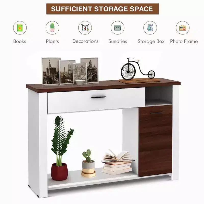 Console-table canapé 48'' avec tiroir, meuble et étagère réglables en hauteur