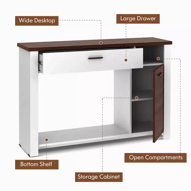 Console-table canapé 48'' avec tiroir, meuble et étagère réglables en hauteur