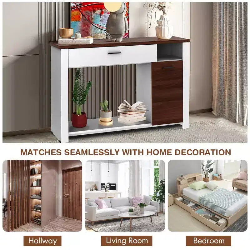 Console-table canapé 48'' avec tiroir, meuble et étagère réglables en hauteur