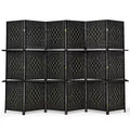 Costway 6 Panel Folding Room Divider 6Ft Weave Fiber Screen W/ 2 Display Shelves