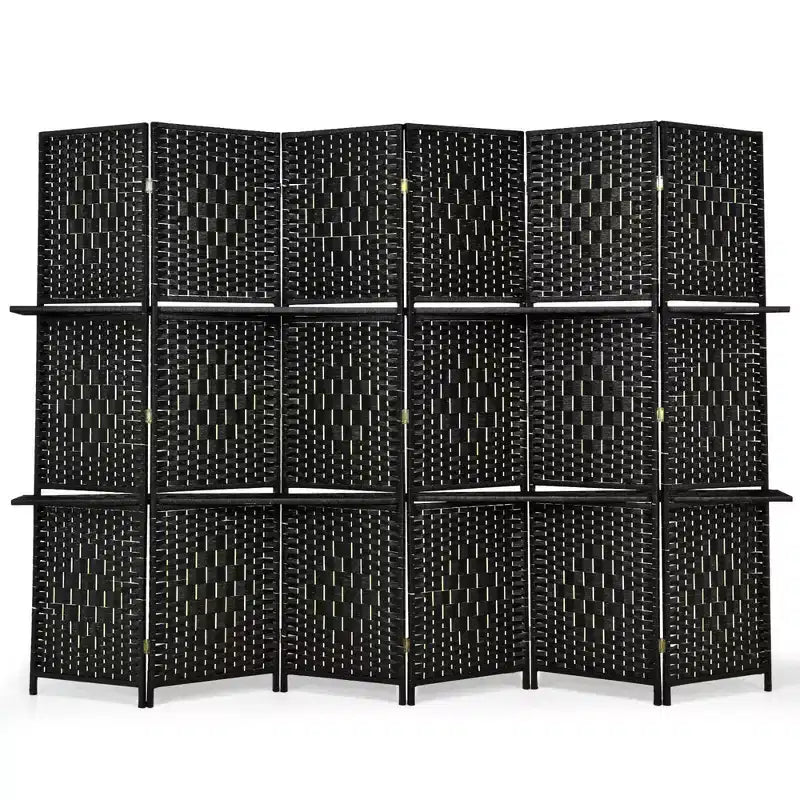 Costway 6 Panel Folding Room Divider 6Ft Weave Fiber Screen W/ 2 Display Shelves
