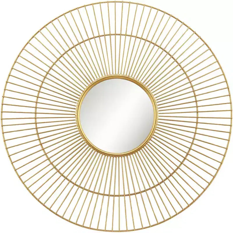 Newhill Designs Conelli Round Vanity Decorative Wall Mirror Modern Warm Gold Leaf Metal Frame 33 3/4 Wide for Bathroom Bedroom Living Room Office