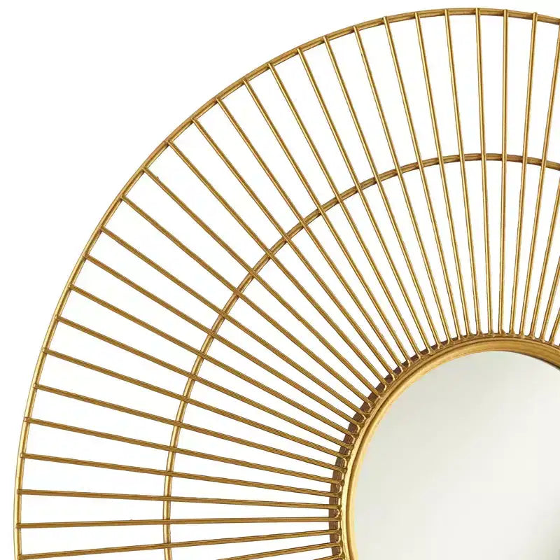 Miroir mural décoratif rond, cadre en métal moderne couleur or chaud à feuilles de 33 3/4 po de large pour salle de bain, chambre à coucher, salon, bureau