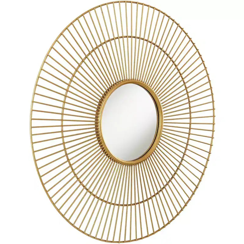 Miroir mural décoratif rond, cadre en métal moderne couleur or chaud à feuilles de 33 3/4 po de large pour salle de bain, chambre à coucher, salon, bureau